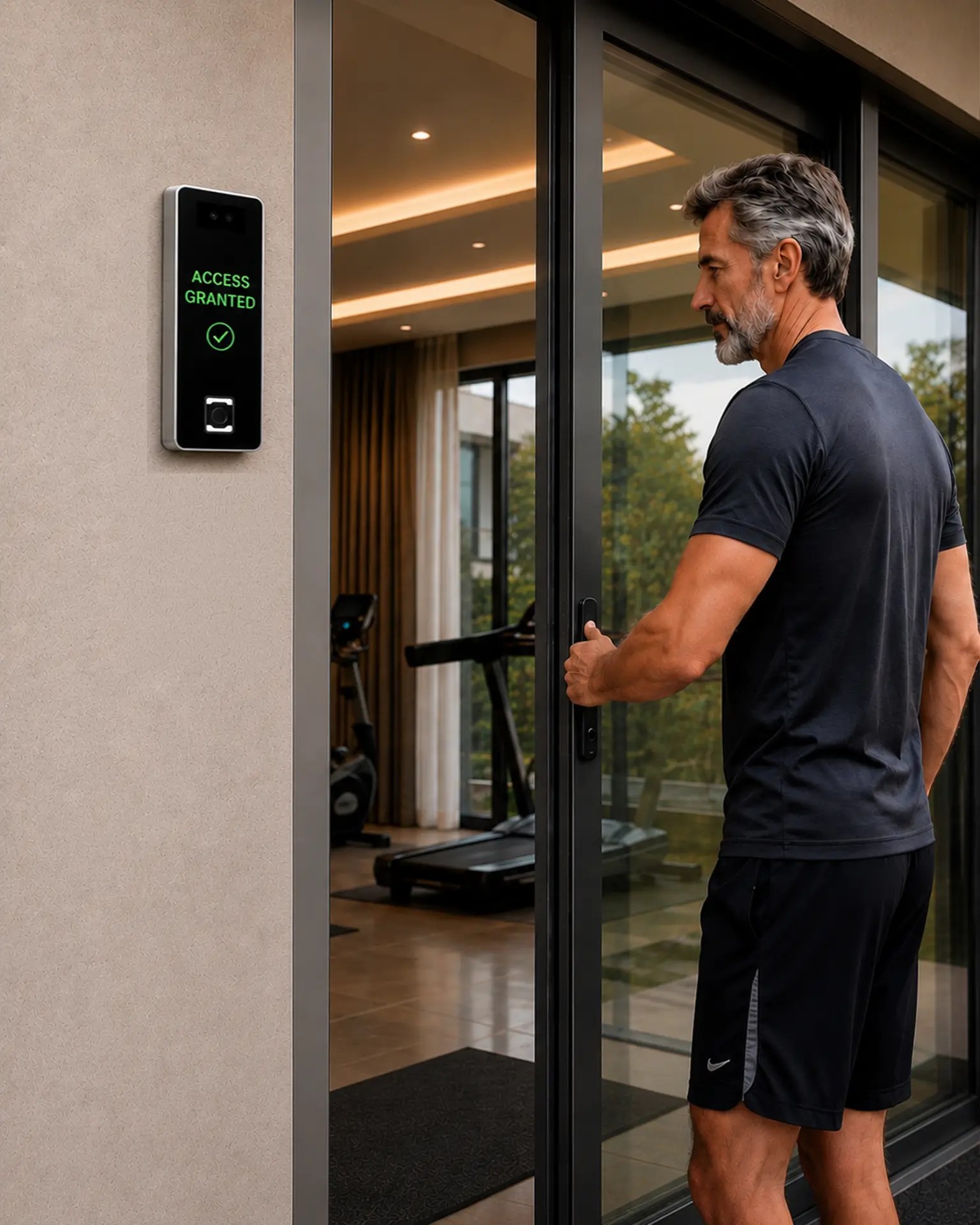 Resident entering a premium residential clubhouse using a modern access control device