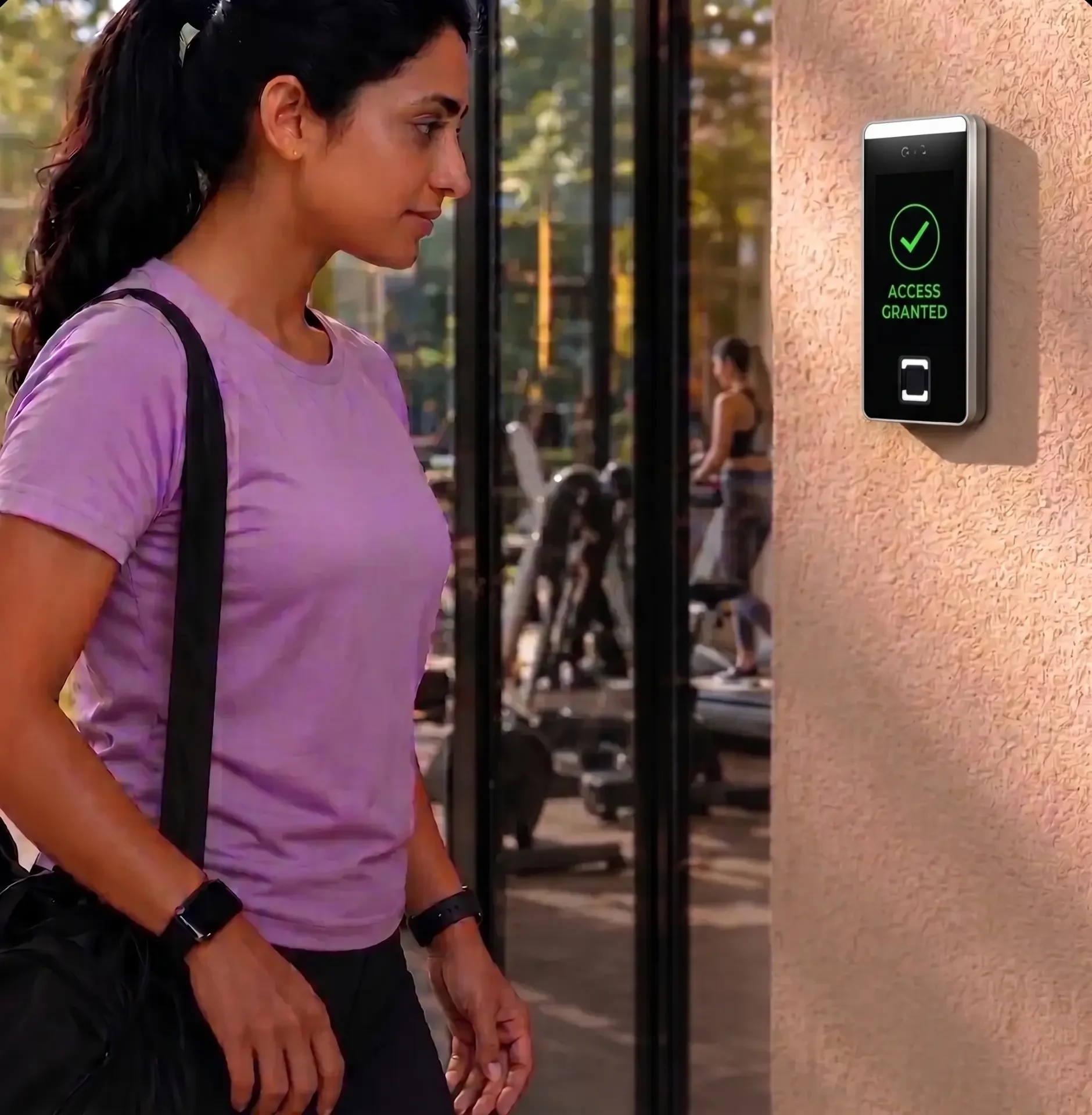 Resident entering clubhouse with mobile pass
